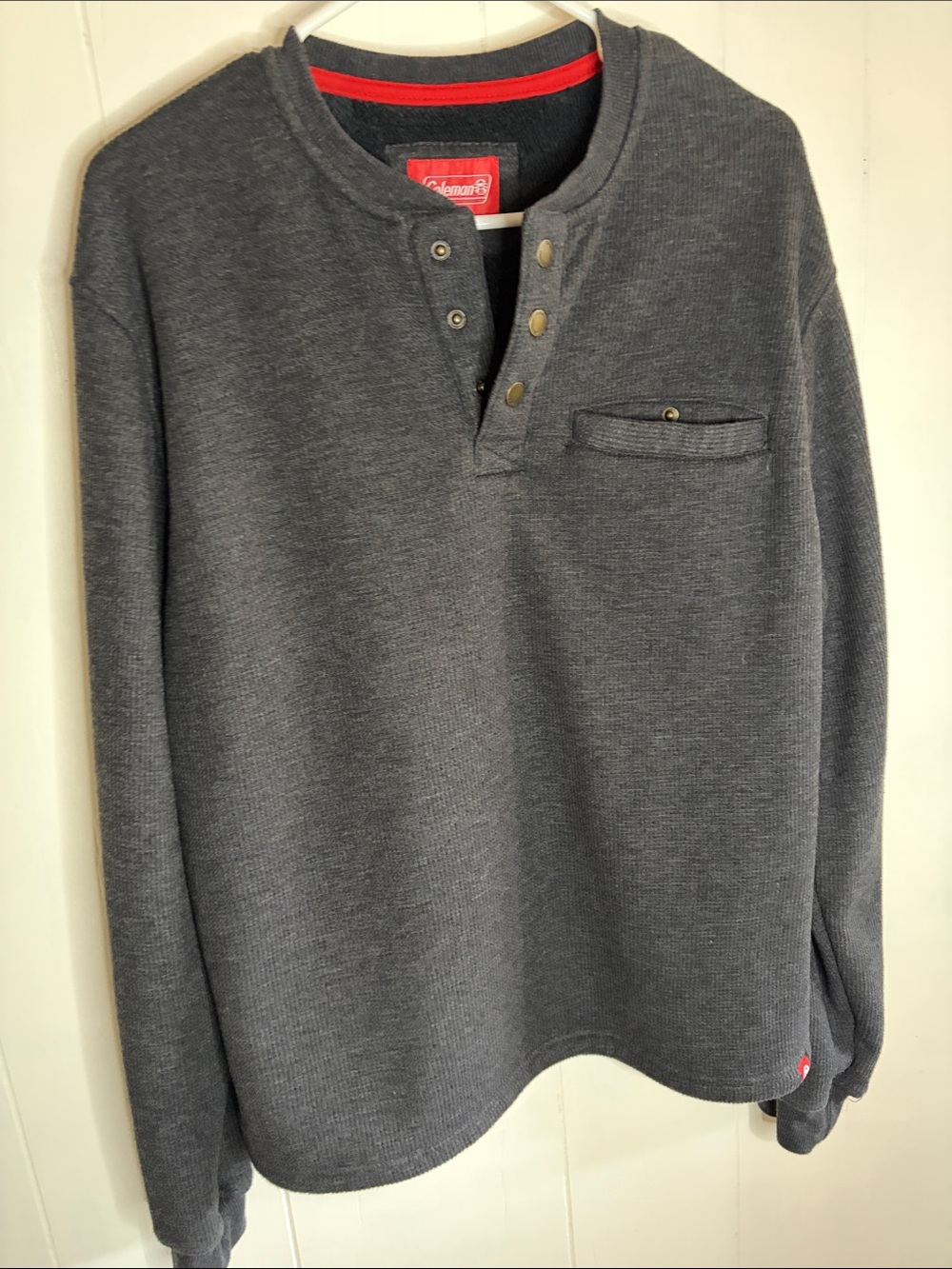 Coleman Charcoal Gray Sherpa Lined Henley  Pullover Sweater Size L